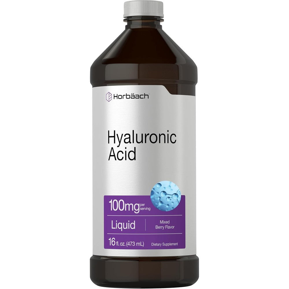 Horbaach liquid hyaluronic acid front view bottle with 16 fluid ounces label