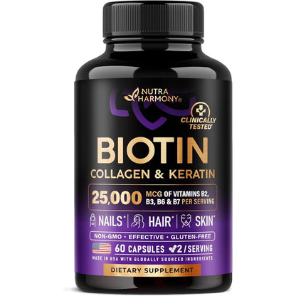Nutraharmony Biotin Collagen Hyaluronic Keratin Capsules front view