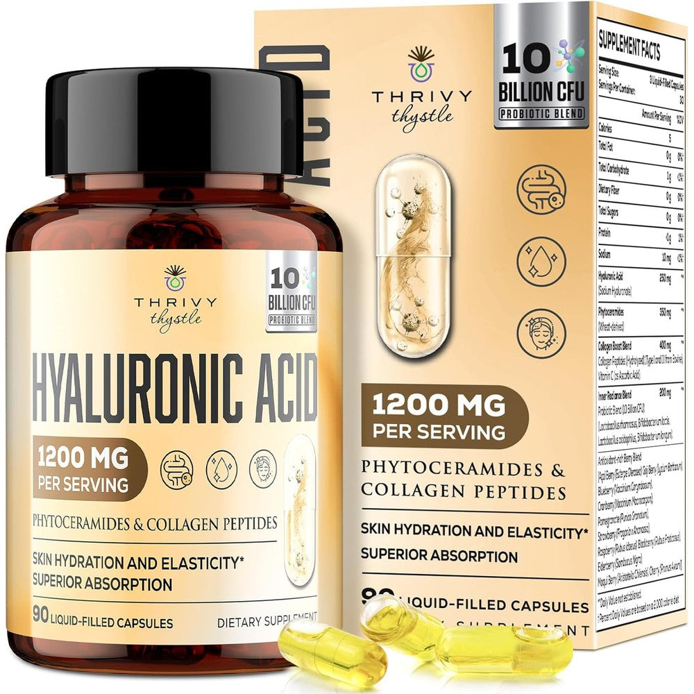 Thrivythystle Hyaluronic Acid Capsules front view for skin hydration