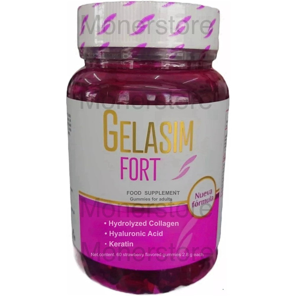 Generic Gelasimi Forte Beauty Hydrolyzed Collagen 60 Strawberry Gummies bottle front view