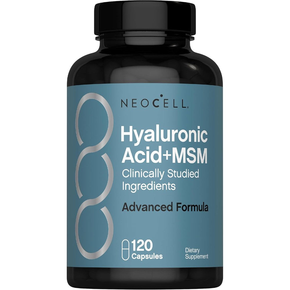NeoCell Hyaluronic Acid with Methylsulfonylmethane 120 Capsules front view bottle