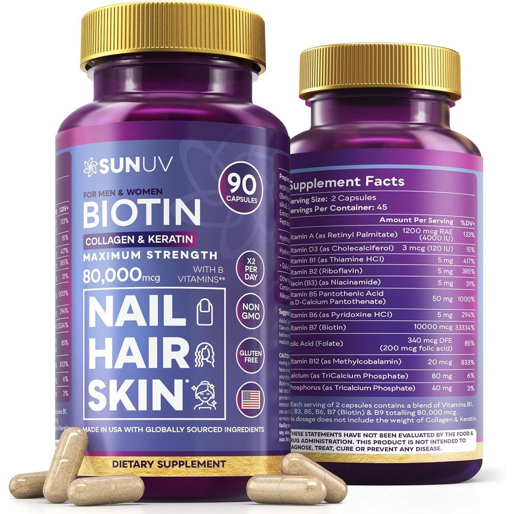 Sunuv Biotin 10000mcg Capsules Front View