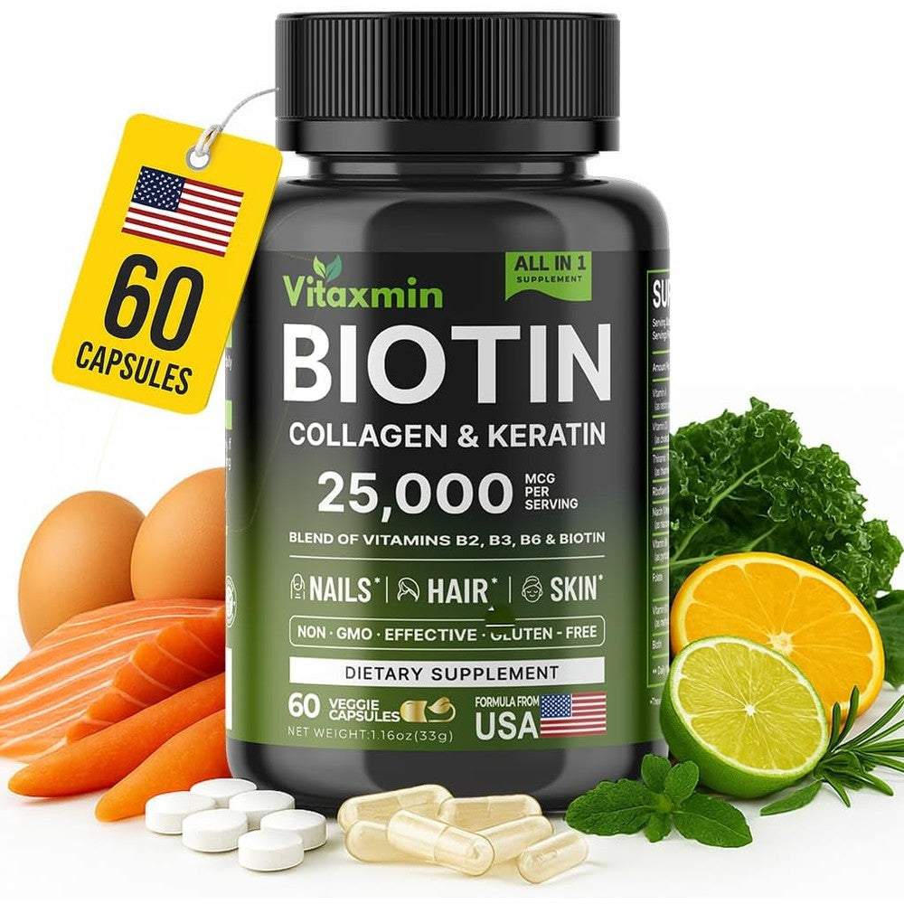 Nutraharmony Vitaxmin Biotin Collagen Keratin Hyaluronic Acid 60 Capsule Front View