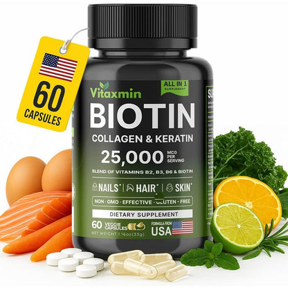 Nutraharmony Vitaxmin Biotin Collagen Keratin Hyaluronic Acid 60 Capsule Front View