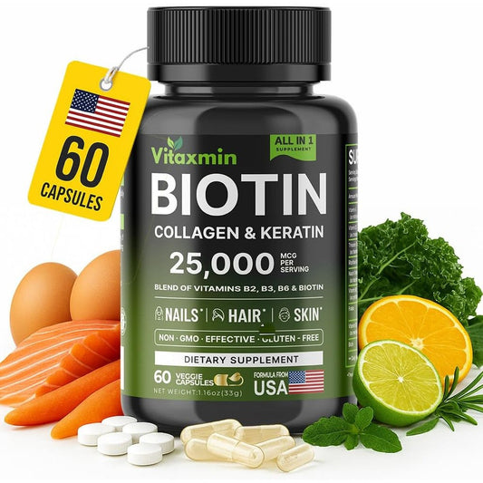 Nutraharmony Vitaxmin Biotin Collagen Keratin Hyaluronic Acid 60 Capsule Front View
