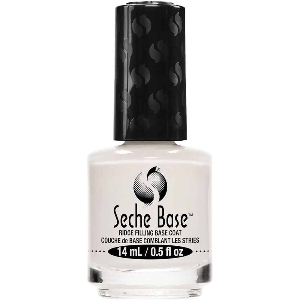 Seche Clear Base Coat front view bottle showing turquoise label on clear glass