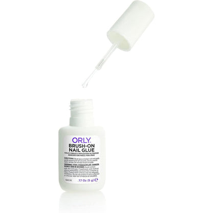 Orly Brush On Nail Glue front view bottle with precision applicator brush for professional manicure repairs.