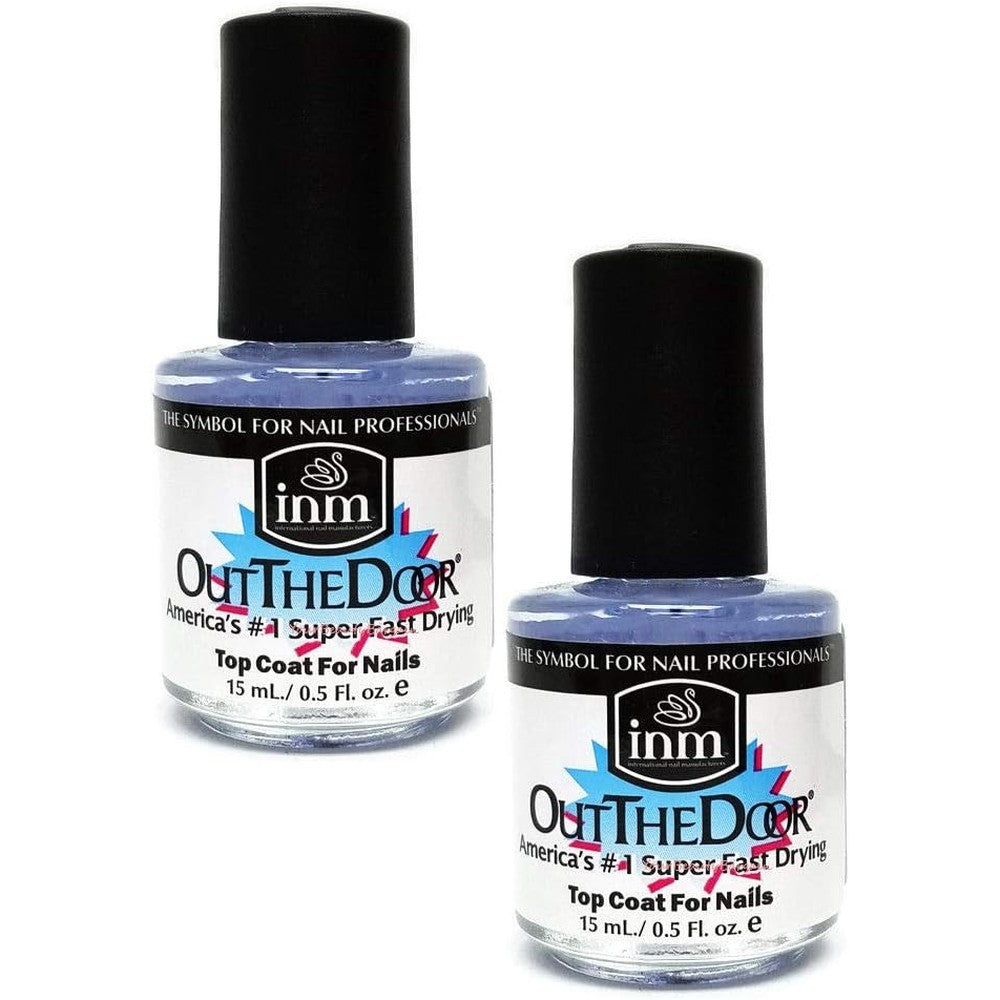 INM Out The Door Super Fast Drying Nail Top Coat front view professional clear gloss shine lacquer pack