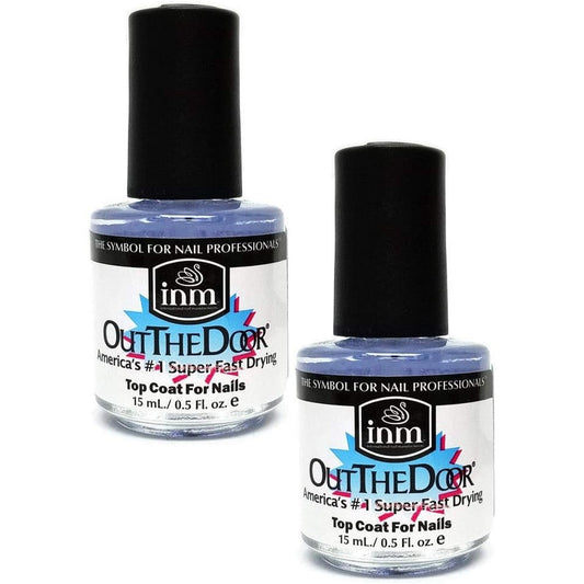 INM Out The Door Super Fast Drying Nail Top Coat front view professional clear gloss shine lacquer pack