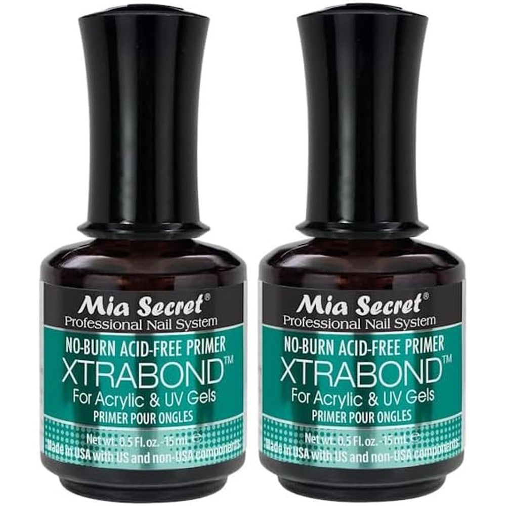 Mia Secret Xtrabond nail primer dual bottle set front view showcasing the professional packaging.
