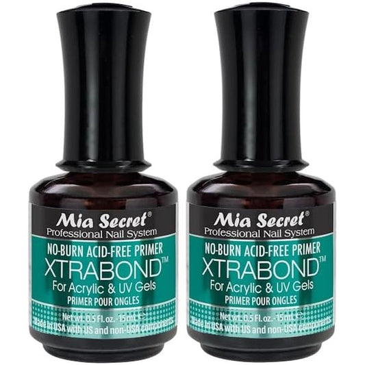 Mia Secret Xtrabond nail primer dual bottle set front view showcasing the professional packaging.