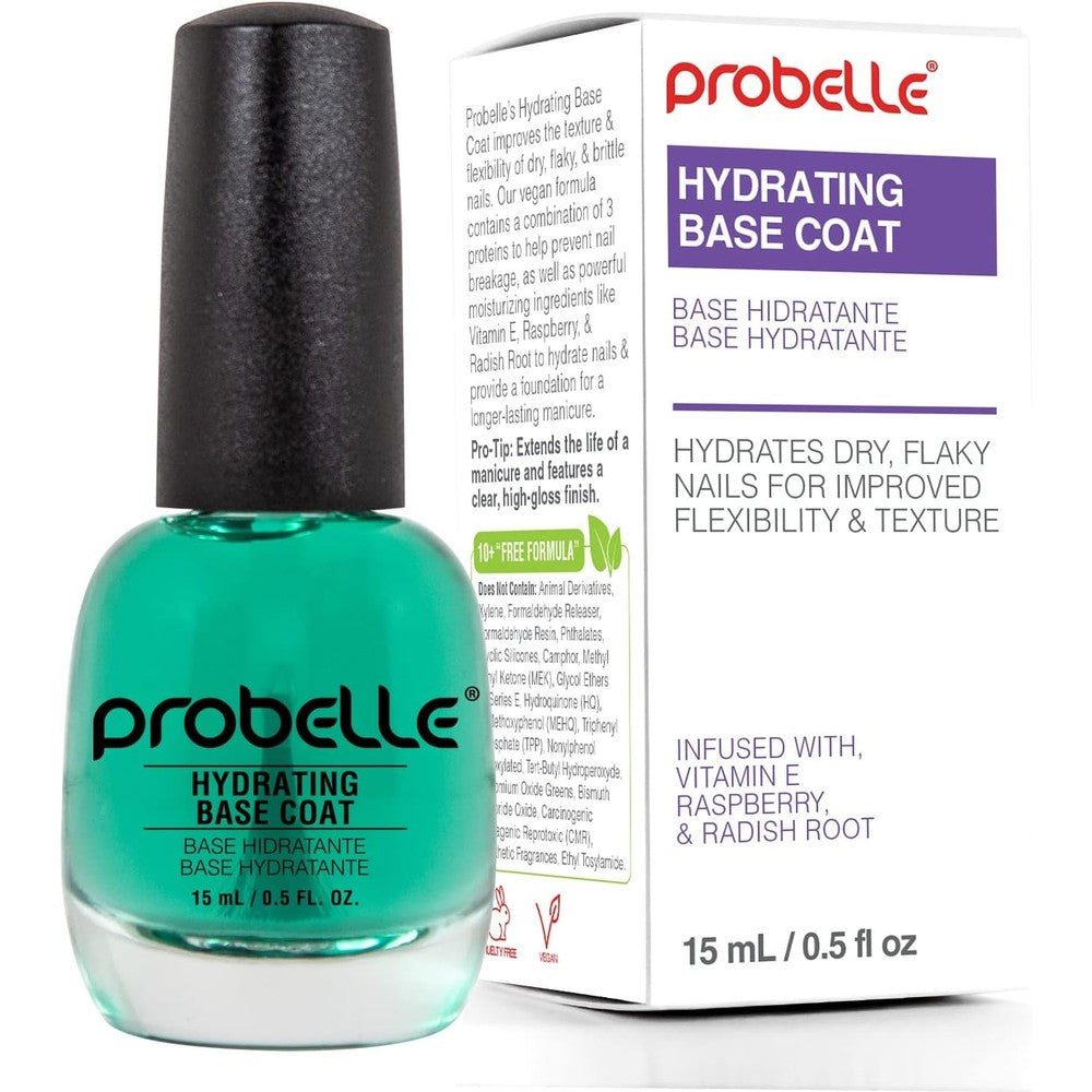 Probelle Hydrating Base Coat front view bottle for dry and brittle nail treatment
