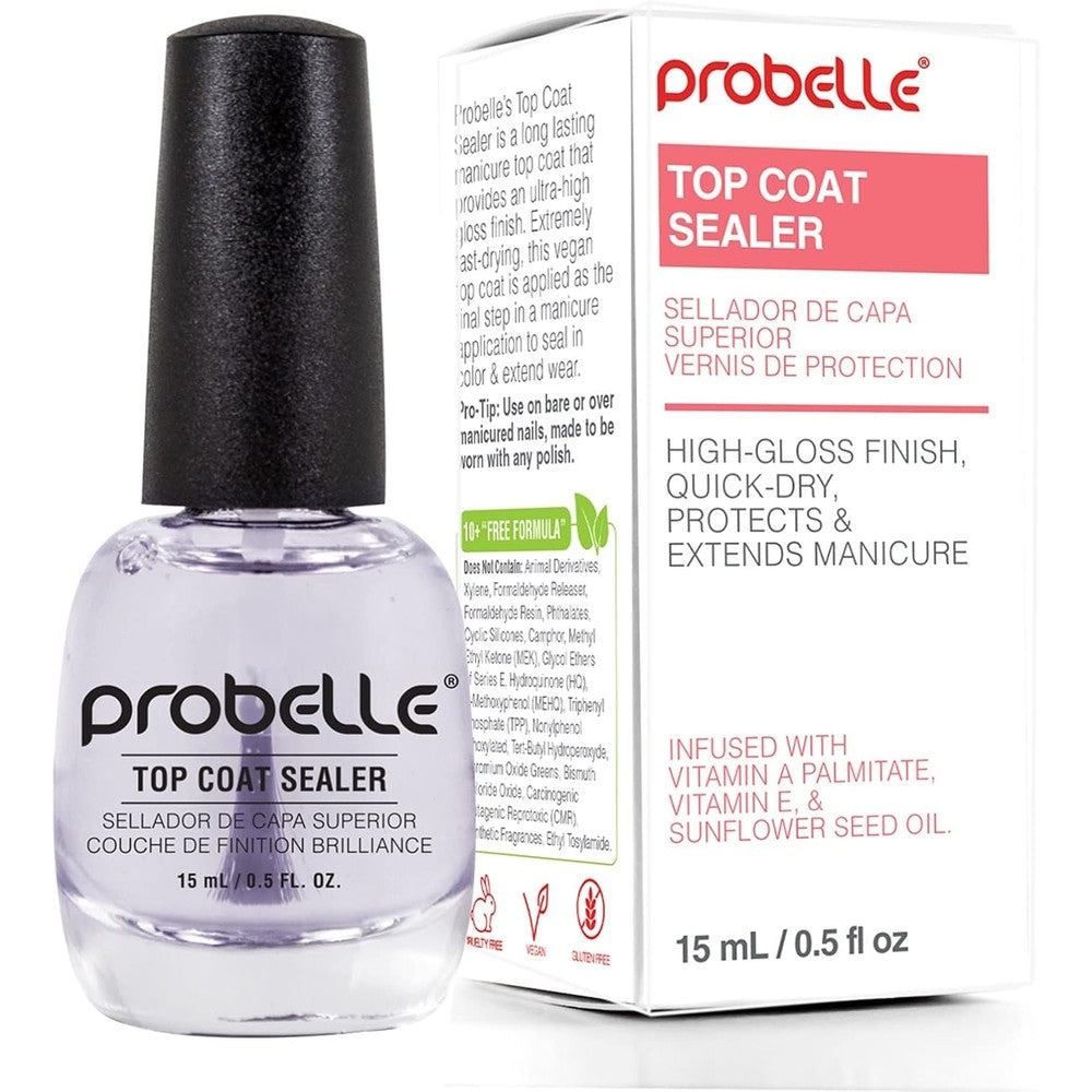 Probelle Top Coat Sealer front view bottle on white background professional manicure gloss