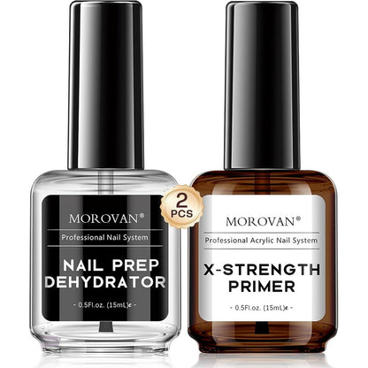 Morovan Nail Prep Dehydrator and X-Strength Primer professional two piece set front view