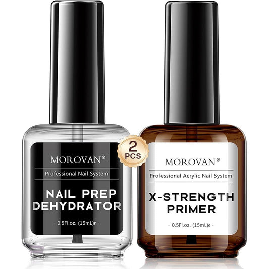 Morovan Nail Prep Dehydrator and X-Strength Primer professional two piece set front view