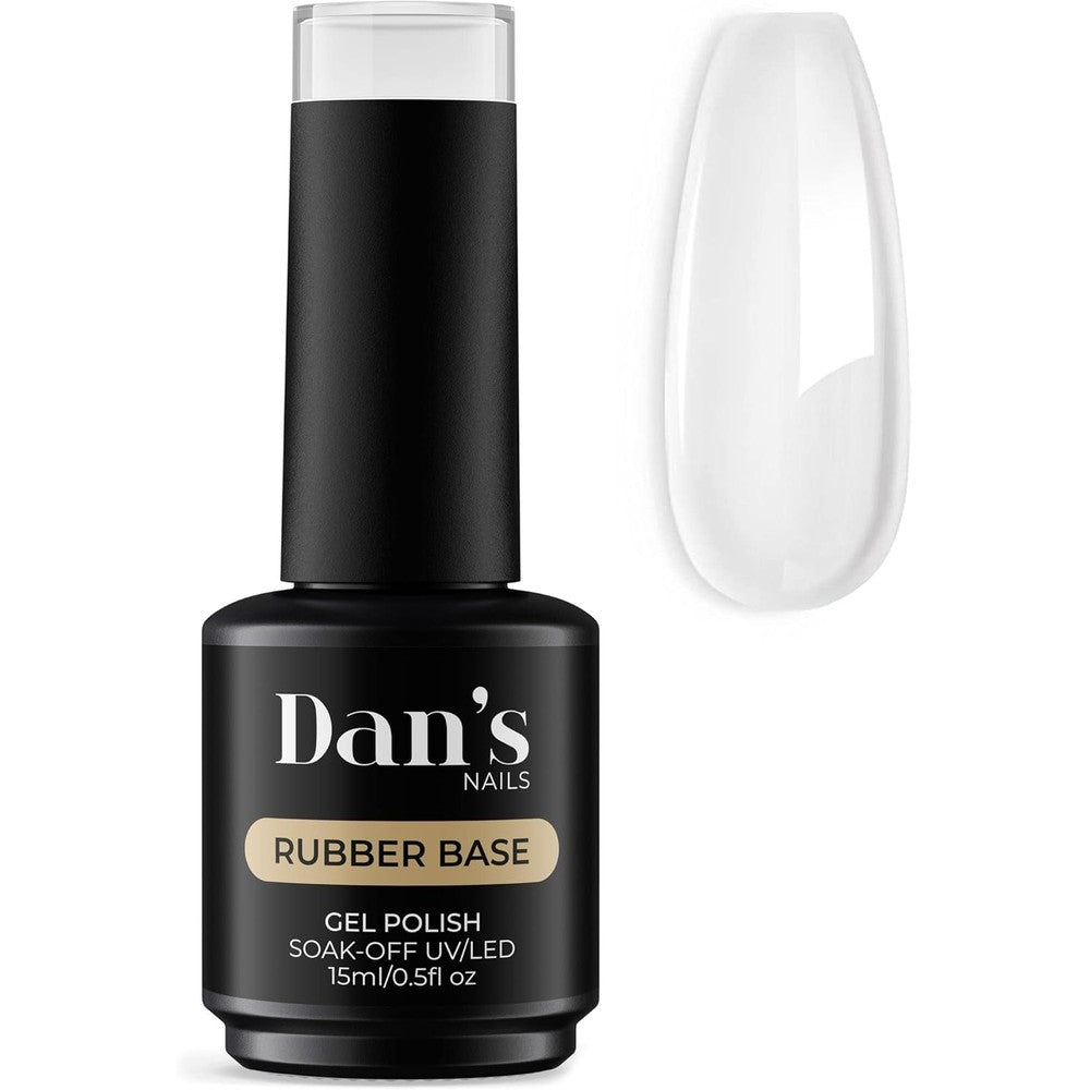 Dan's Nails Clear Rubber Base Gel Polish Coat 15ml front view bottle for long lasting professional manicures.