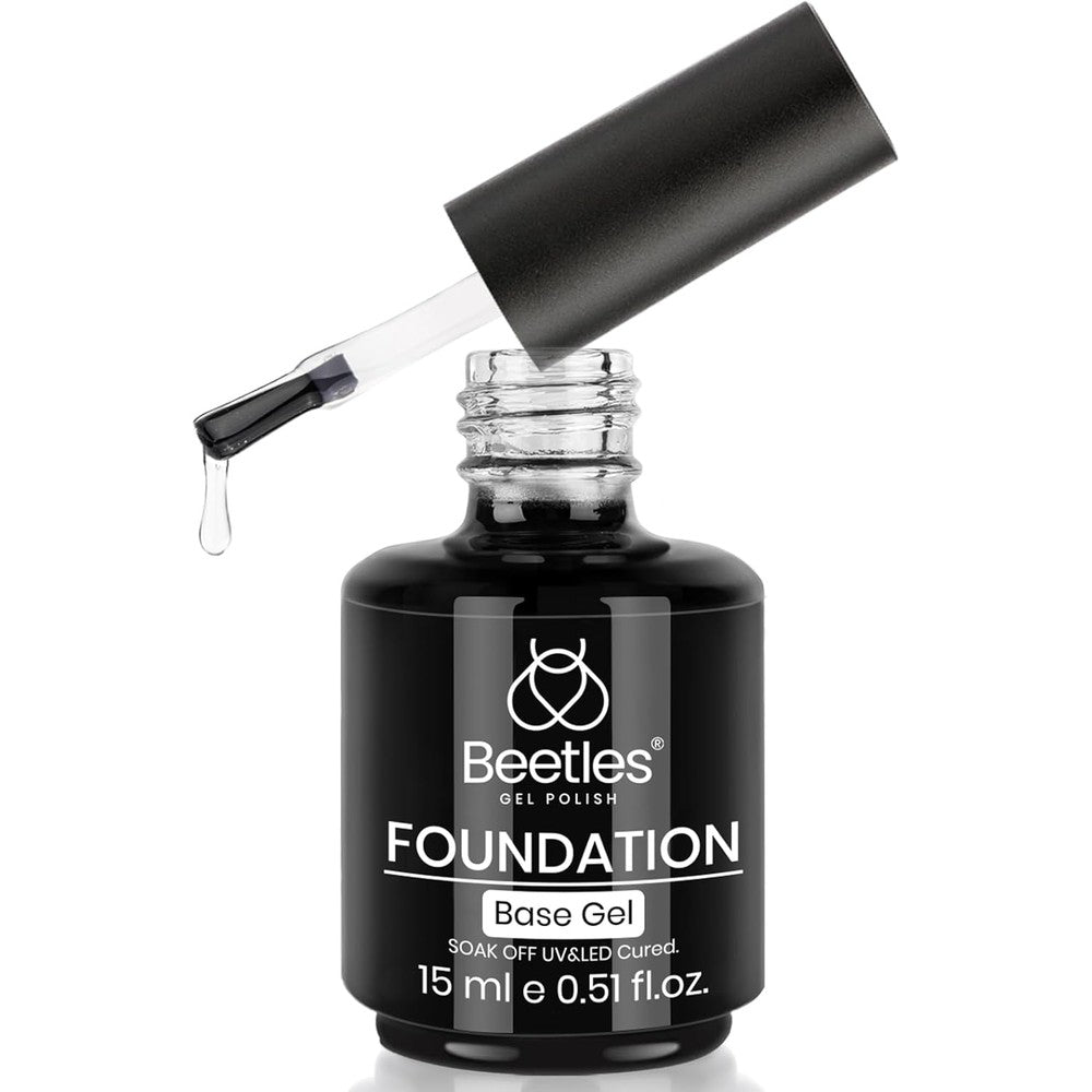 Beetles Gel Polish Upgraded Formula Base Coat front view bottle showing fifteen milliliters capacity.
