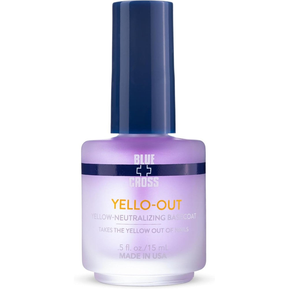 Blue Cross Yello Out bottle front view showing purple toner liquid