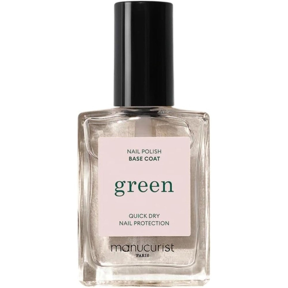Manucurist Green Base Coat Nail Polish front view bottle showcasing the clear liquid formula.