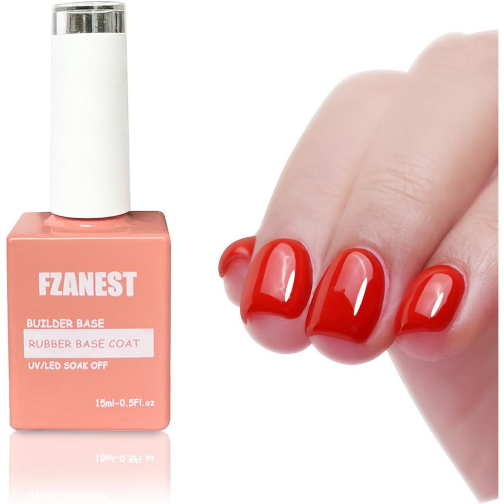 FZANEST Red Gel Polish Rubber Builder Base Coat 15ml bottle front view showcasing authentic packaging.