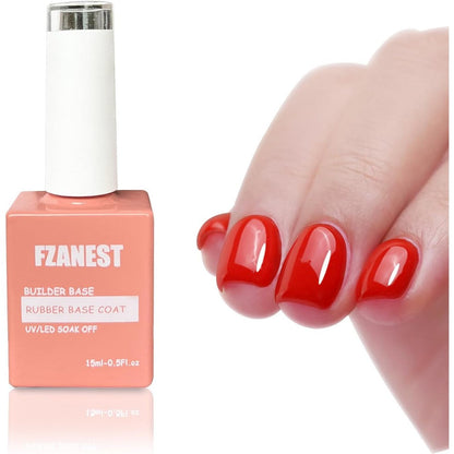 FZANEST Red Gel Polish Rubber Builder Base Coat 15ml bottle front view showcasing authentic packaging.