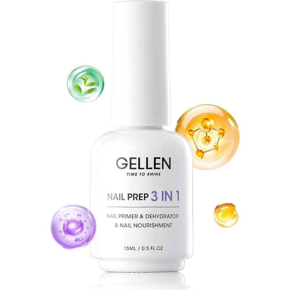 GELLEN 3 in 1 Nail Primer and Dehydrator fifteen milliliter white bottle front view