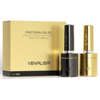 Venalisa gel top coat and base coat set front view in gold presentation box