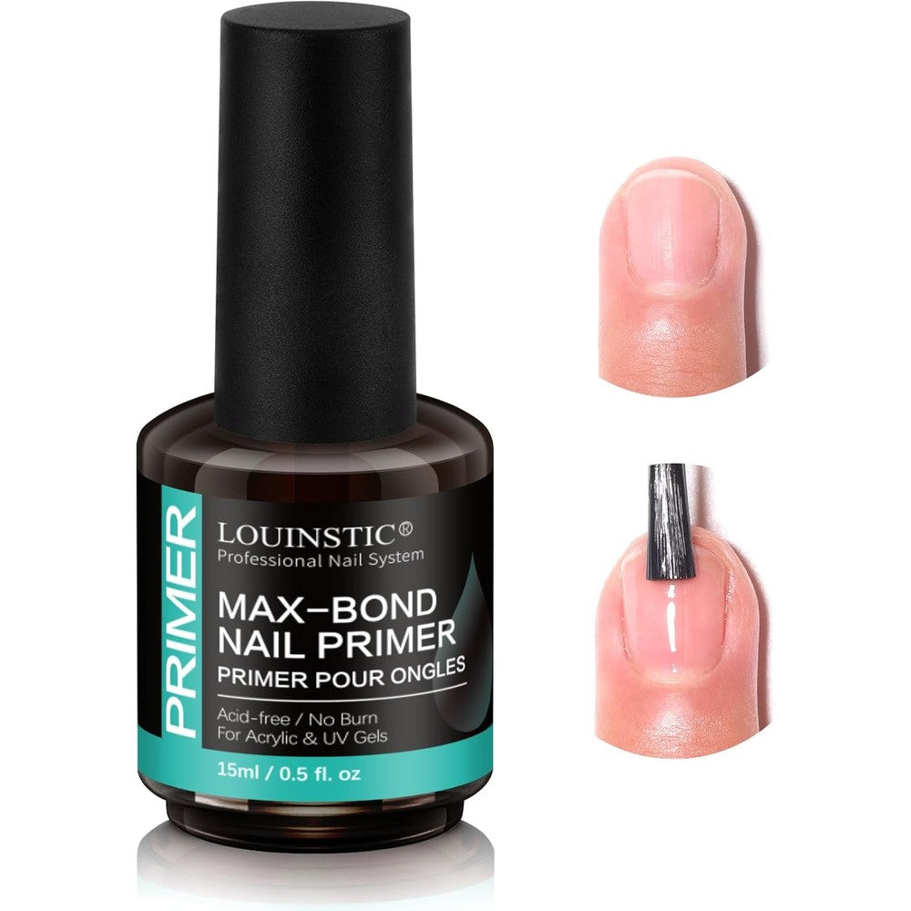 LOUINSTIC professional acid free nail primer 15ml bottle front view for gel manicures