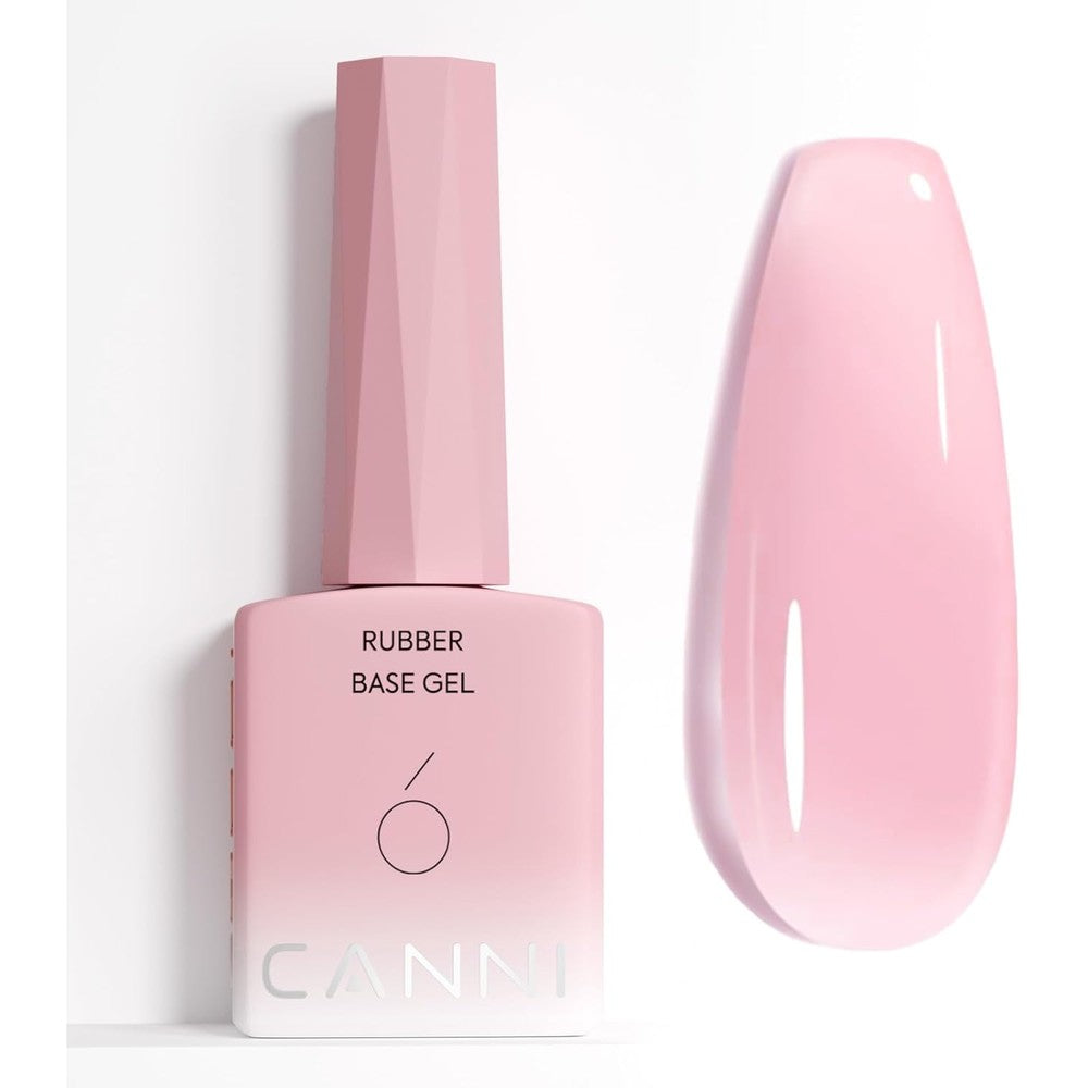 CANNI Rubber Base Gel Soft Pink nine milliliters bottle front view on manicured background