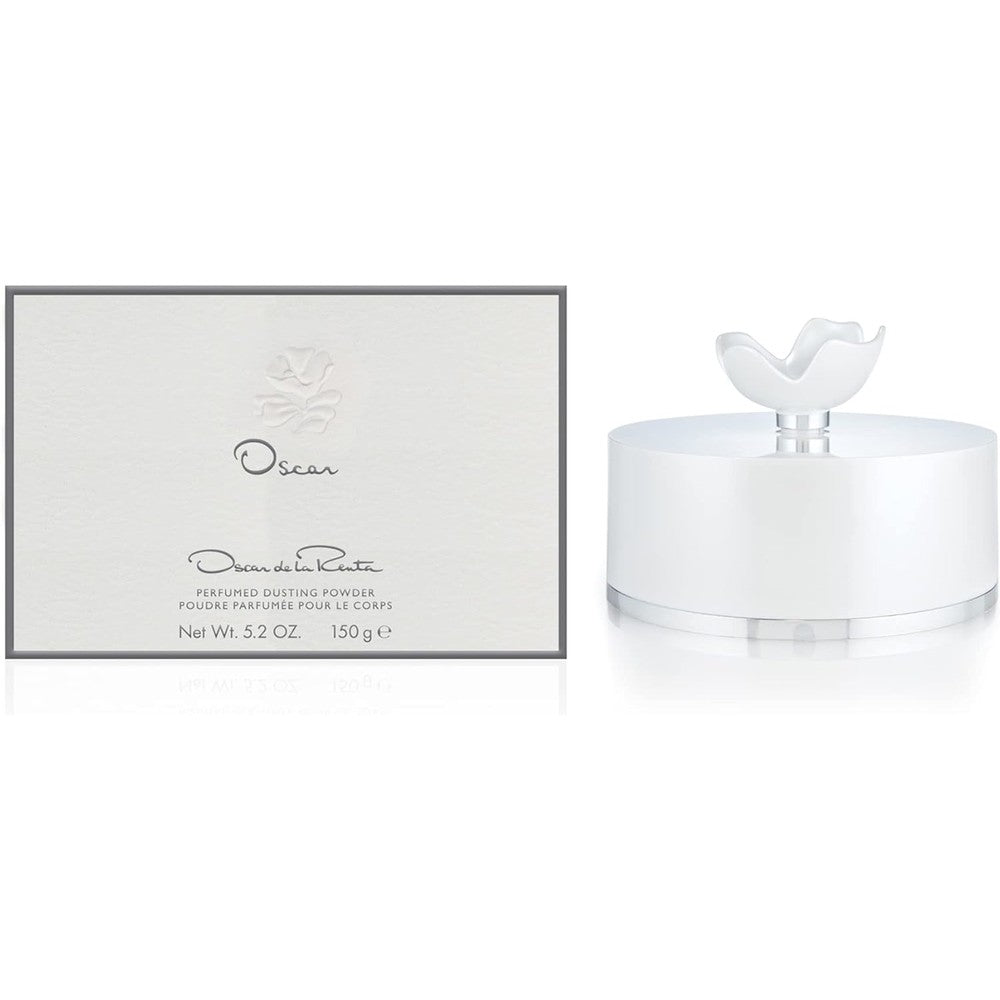 Oscar de la Renta Signature Collection Dusting Powder front view of container with luxury applicator puff