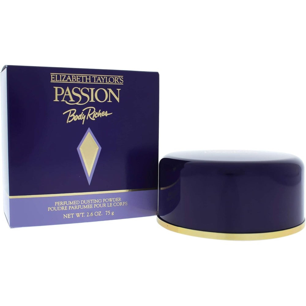Elizabeth Taylor Passion Perfumed Dusting Powder front view of purple packaging