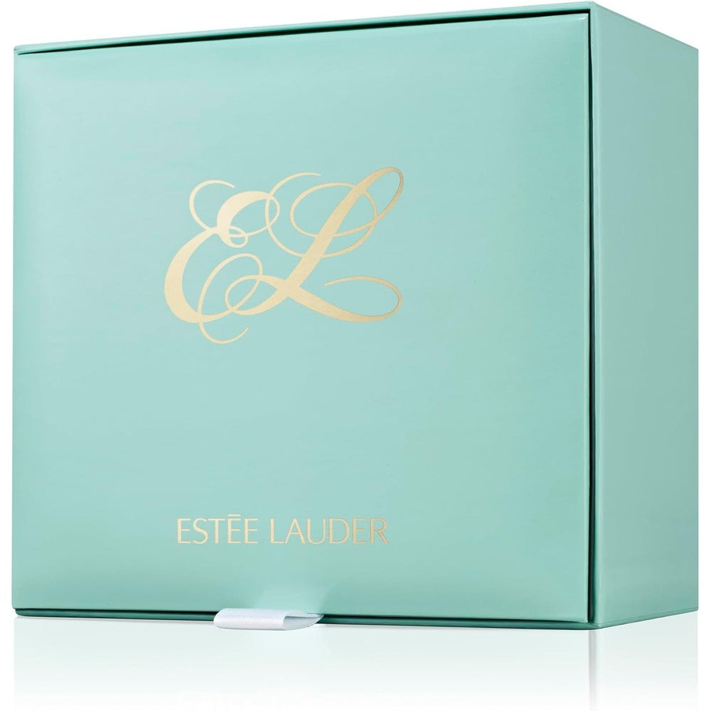 Estée Lauder Youth-Dew Dusting Powder Box front view featuring the turquoise packaging and luxury puff.