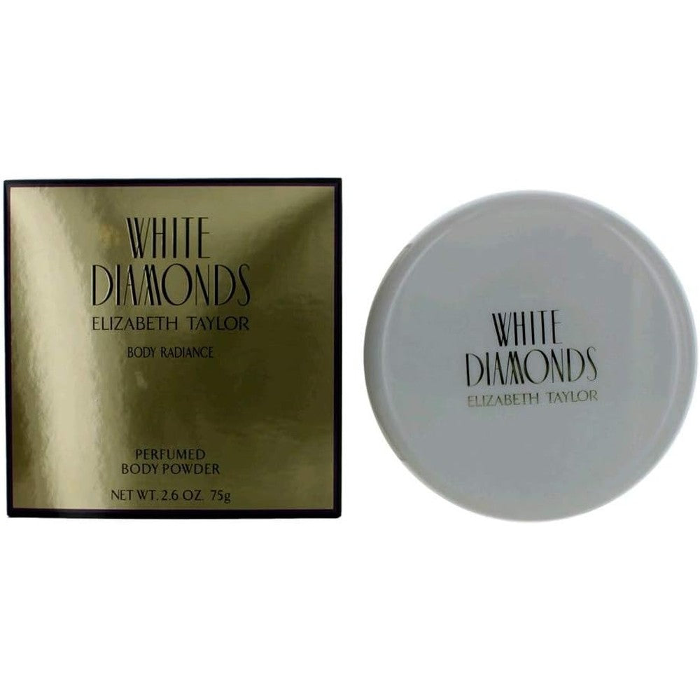 Elizabeth Taylor White Diamonds Dusting Powder two point six ounce front view authentic USA imported luxury body fragrance powder for women