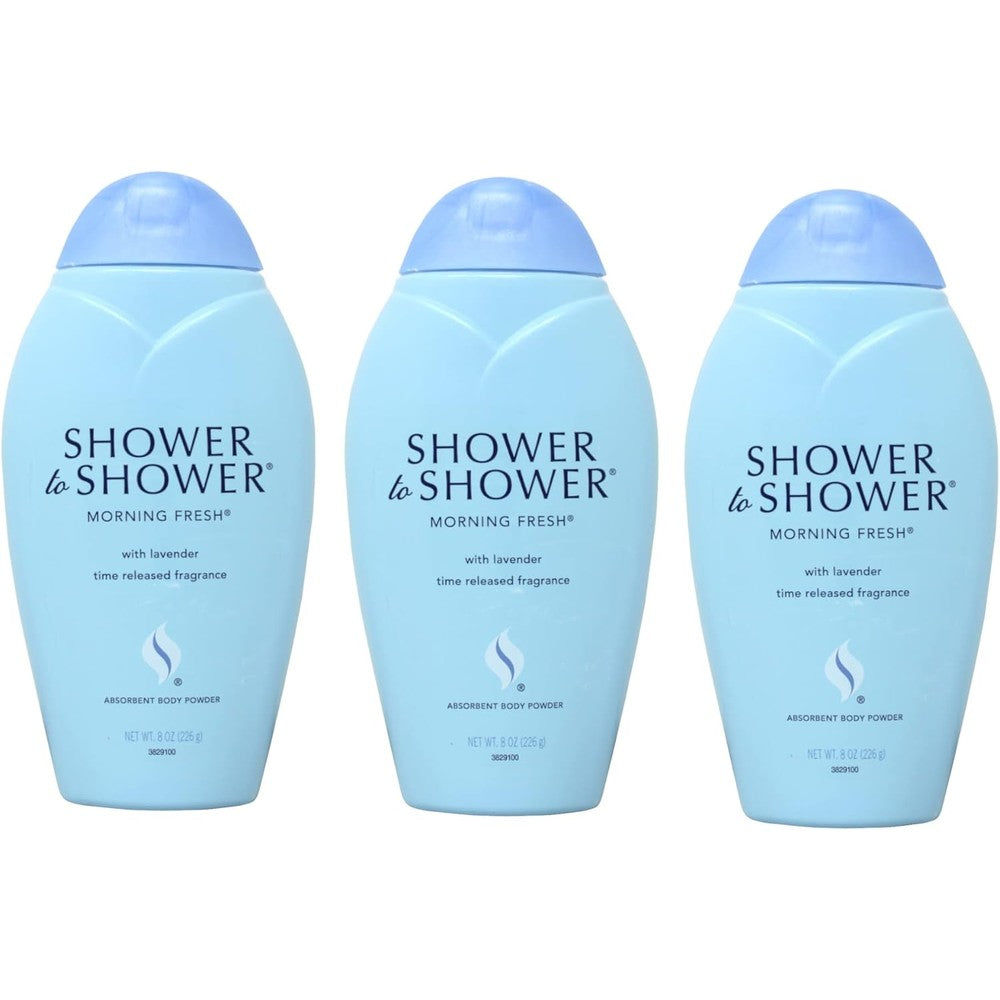 Shower To Shower Morning Fresh body powder front view three pack for sweat control