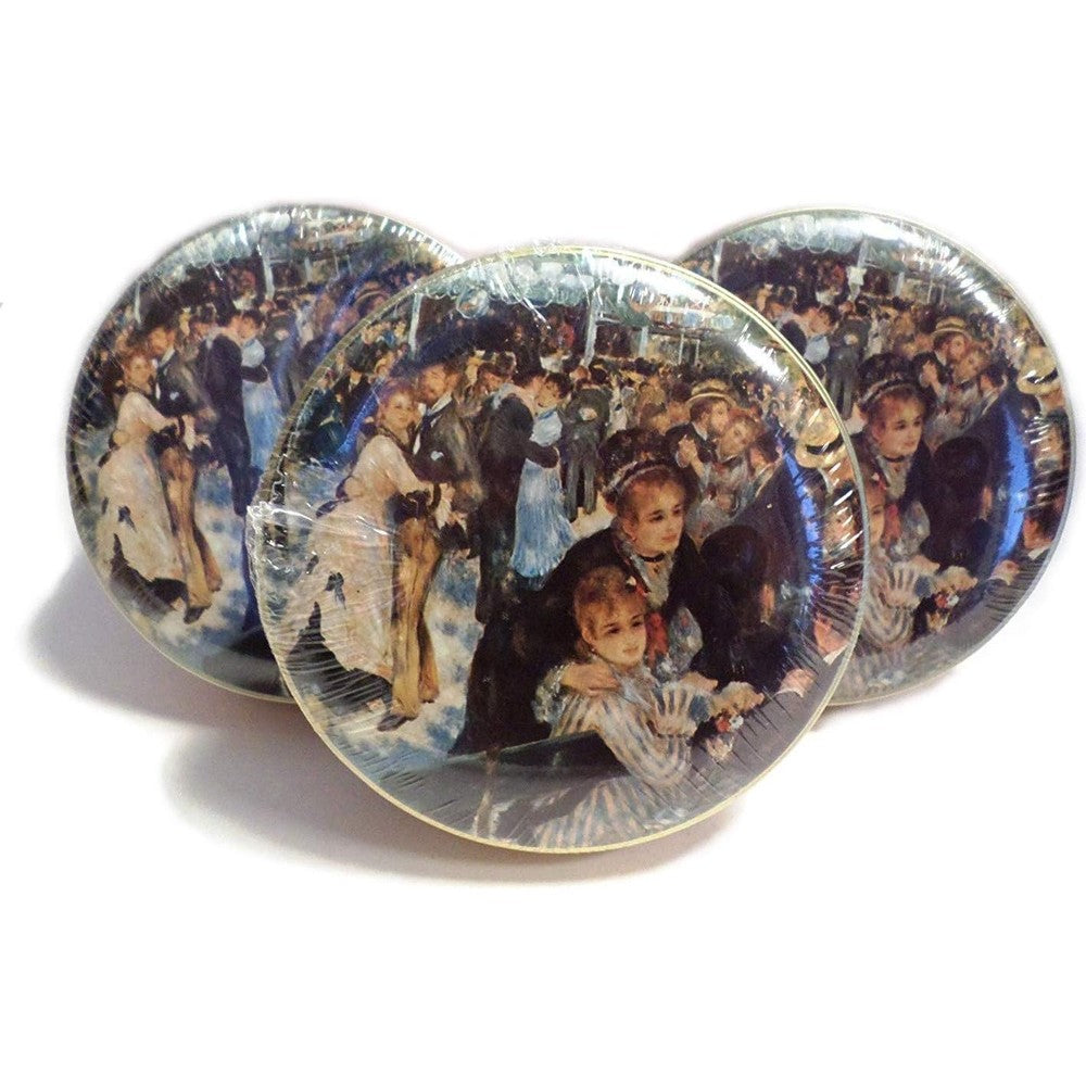 Sassique Perfumed Dusting Powder three pack front view showing decorative Renoir artwork metal tins