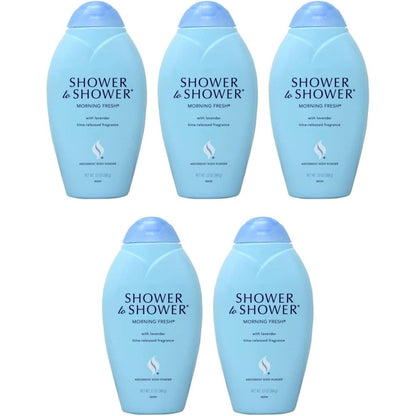 Shower to Shower Morning Fresh Absorbent Body Powder front view thirteen ounce bottle