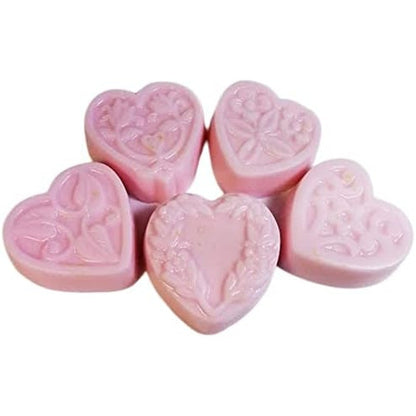 De'esse Boutique 5 Piece Guest Sized Soap Set front view showcasing pink heart-shaped soaps