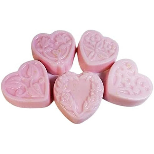 De'esse Boutique 5 Piece Guest Sized Soap Set front view showcasing pink heart-shaped soaps