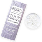 Ora's Amazing Herbal Talc Free Body Powder front view of Blissful Earth canister