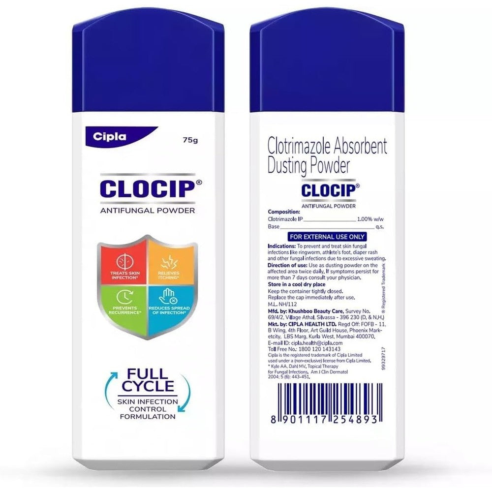 Generic Clocip Antifungal Dusting Powder 100 grams front view