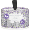 Woods of Windsor Lavender Perfumed Talcum Powder front view of cylindrical floral packaging