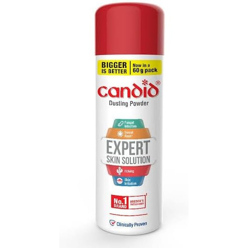 Generic Candid Dusting Powder twin pack front view showing clinical derma care label.