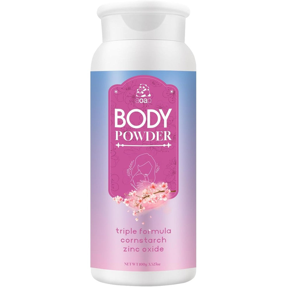 AOAO Cherry Blossom Talc Free Body Powder front view container for women sweat absorption.