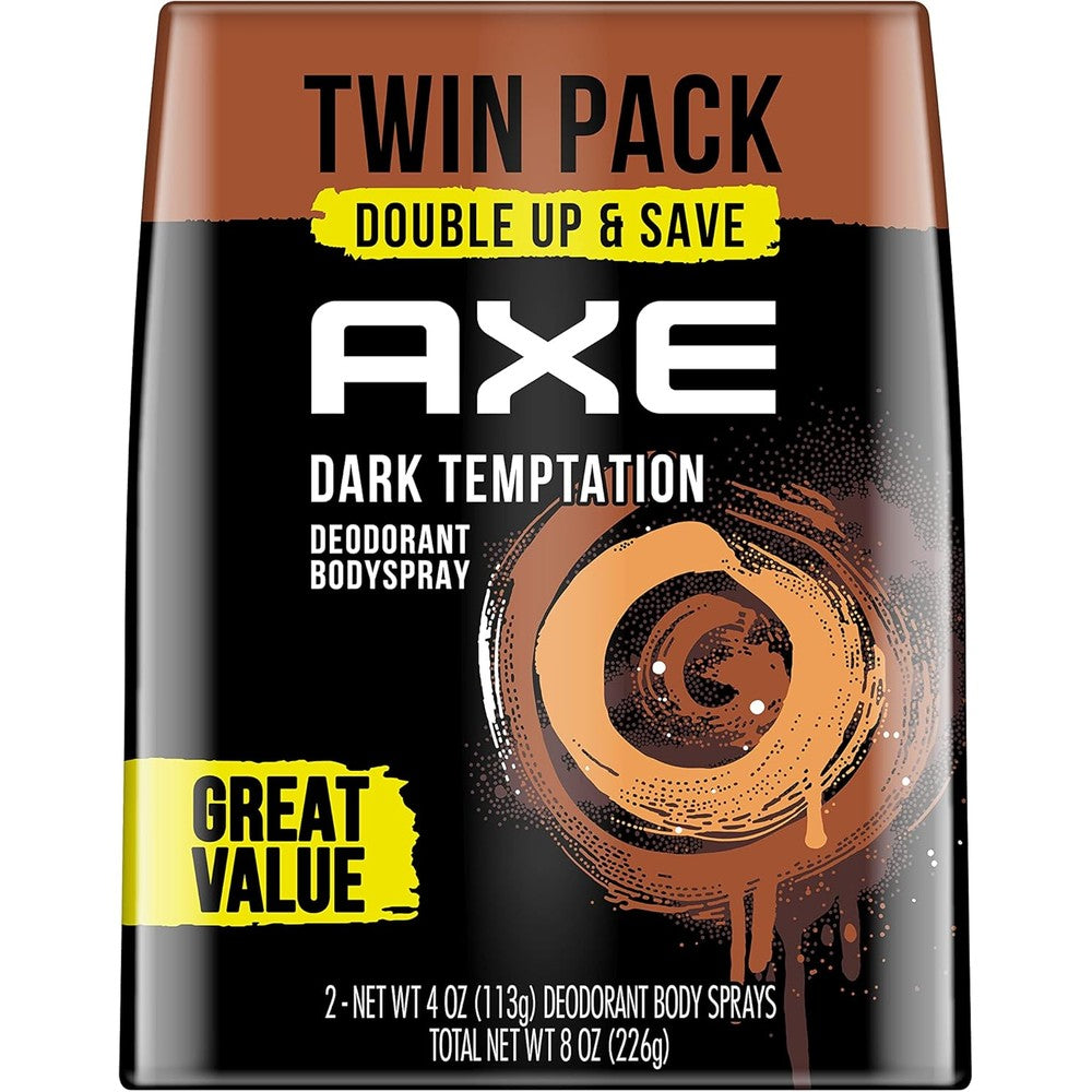 Axe Dark Temptation Dual Action Body Spray twin pack front view