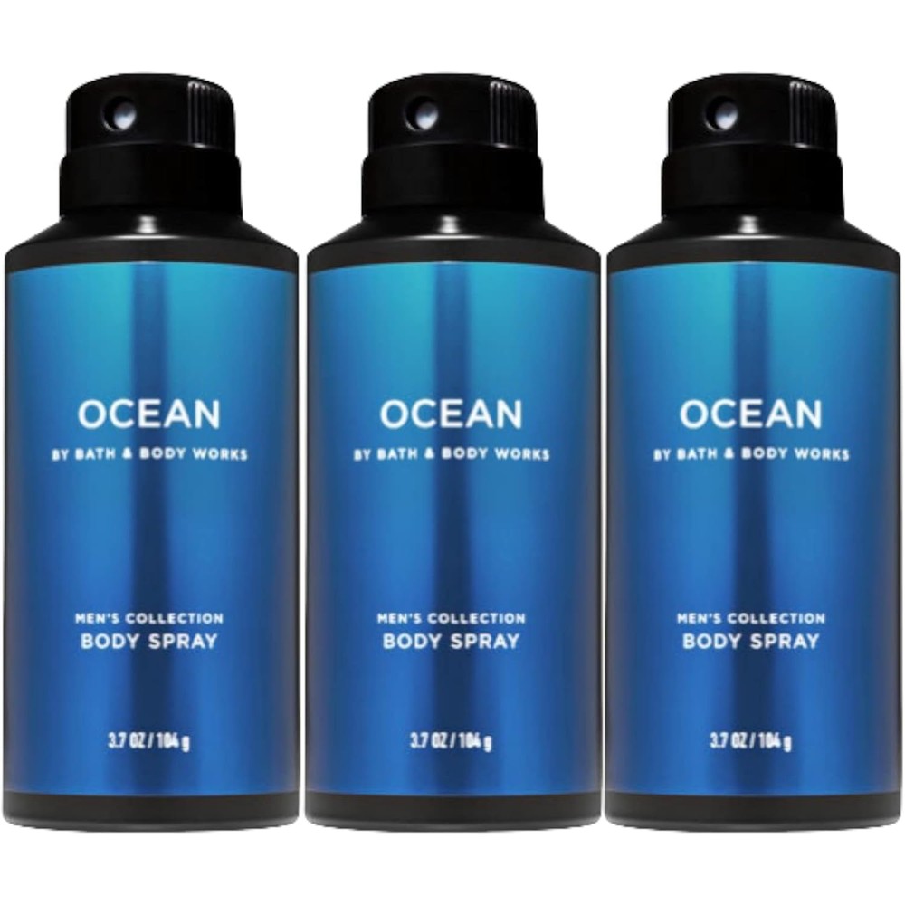 Bath and Body Works Ocean Men's Deodorizing Body Spray 3-Pack front view authentic masculine fragrance.