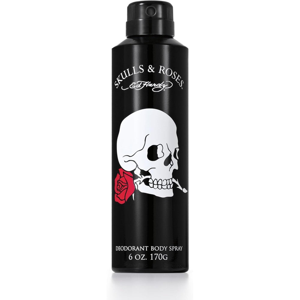 Ed Hardy Skulls and Roses Men's Deodorant Body Spray front view authentic fragrance