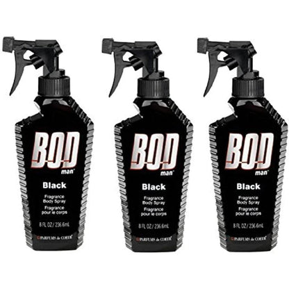 BOD Man Black Mens Body Spray Pack of Three front view showing the signature trigger spray bottle.