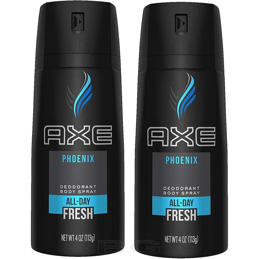 AXE Phoenix Deodorant Body Spray 4 Ounce pack of 2 front view showing the dual action premium packaging.