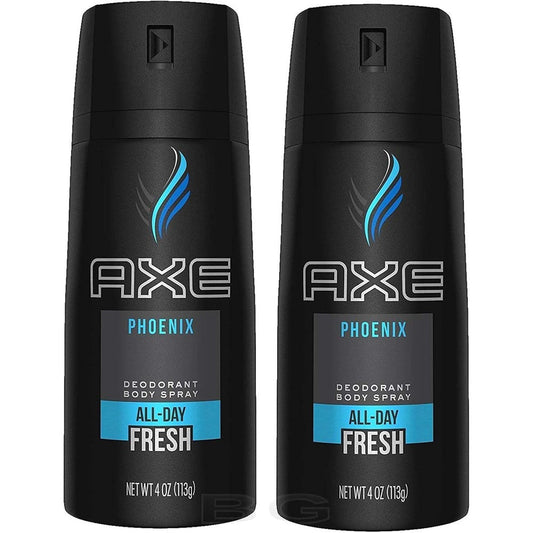 AXE Phoenix Deodorant Body Spray 4 Ounce pack of 2 front view showing the dual action premium packaging.