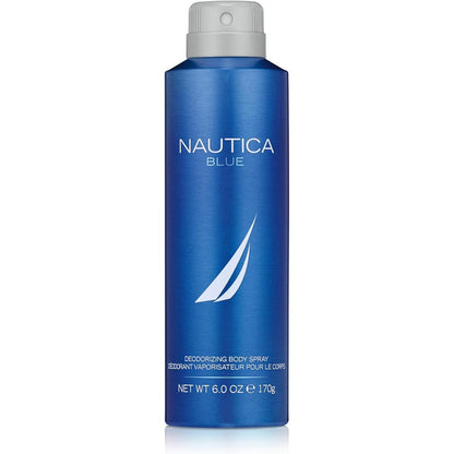 Nautica Blue Deodorant Body Spray for men front view showing blue can and white sail logo